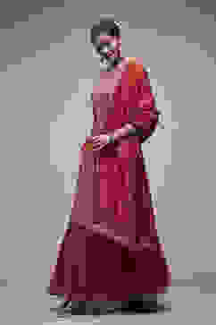 Red Cotton Blend Garara Suit Set image number 4