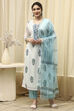 Blue Cotton Hand Block Print Unstitched Suit Set image number 8