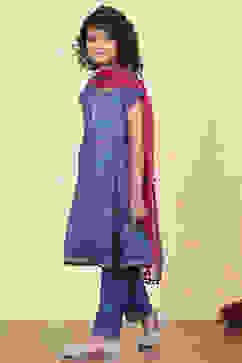 Blue Cotton Flared Printed Suit Set image number 3