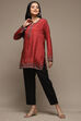 Red Cotton Blend Printed Kurti image number 0