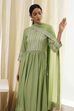 Olive Green Embroidered Gathered Suit Set image number 7