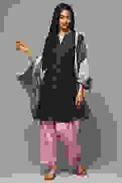 Black Rayon Straight Kurta Salwar Suit Set image number 0