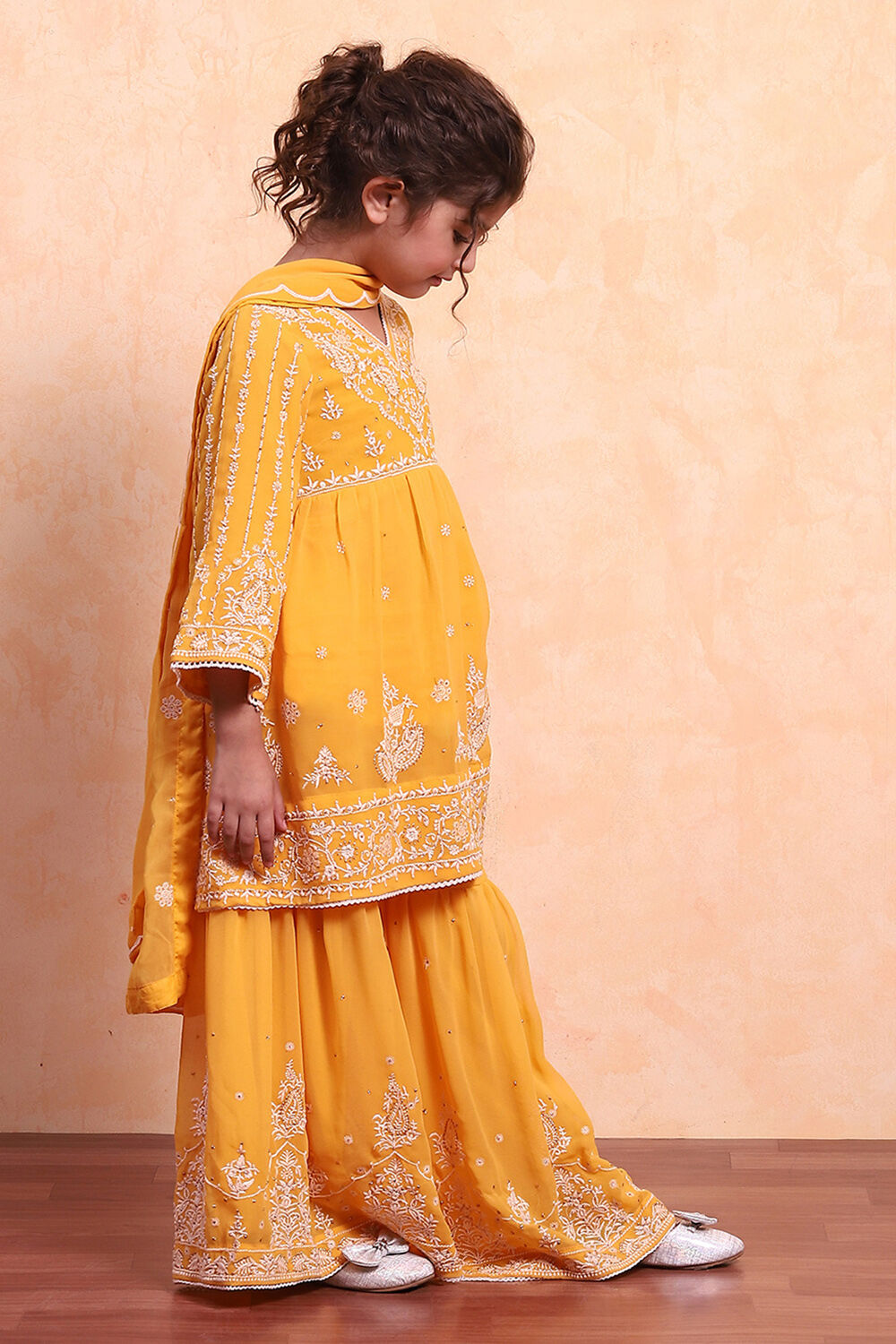 Yellow Polyester Blend Flared Suit Set image number 5