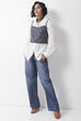 Navy Blue Cotton Floral Printed Fitted Crop Top