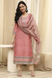 Pink Cotton Machine-Embroidered Unstitched Suit Set image number 1