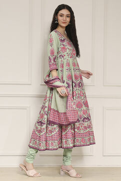 Sage Green Cotton Printed Anarkali Suit Set image number 5