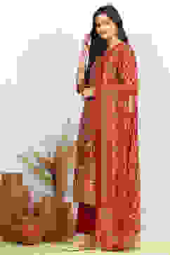 Red Cotton Digital Print Unstitched Suit Set image number 4