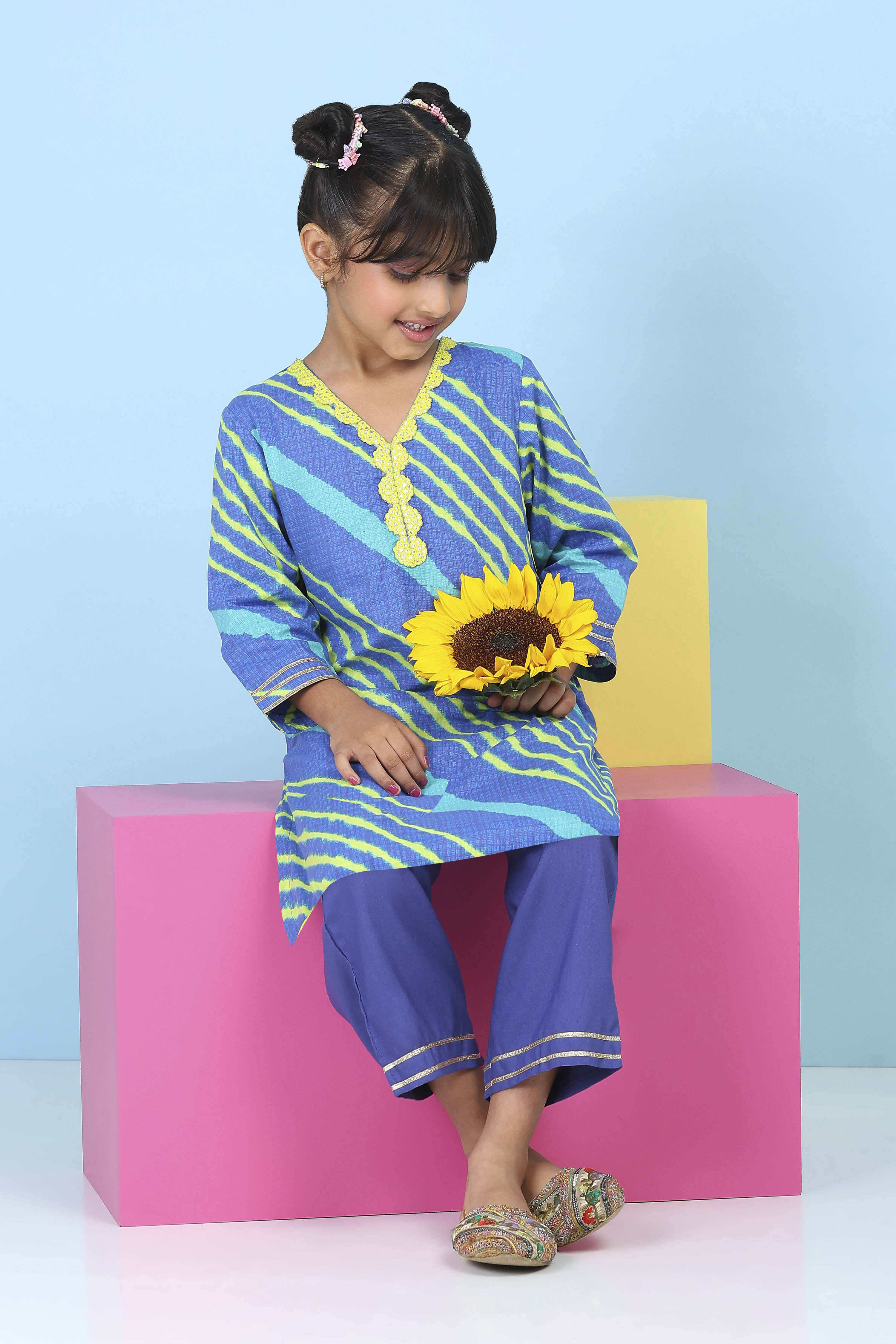 Blue Cotton Printed Straight Suit Set image number 0