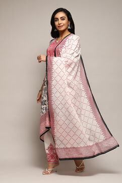 White & Black Cotton Straight Printed Kurta Ankle Length Suit Set image number 5
