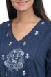 Navy Blue Flared Indie Mickey Cotton Solid Dress image number 1