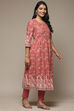Blue Cotton Gathered Kurta Pants 2 Piece Set image number 5