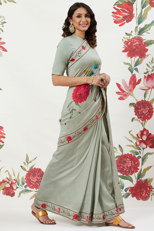 Rohit Bal Off White Chanderi Silk Printed Saree With Blouse image number 3