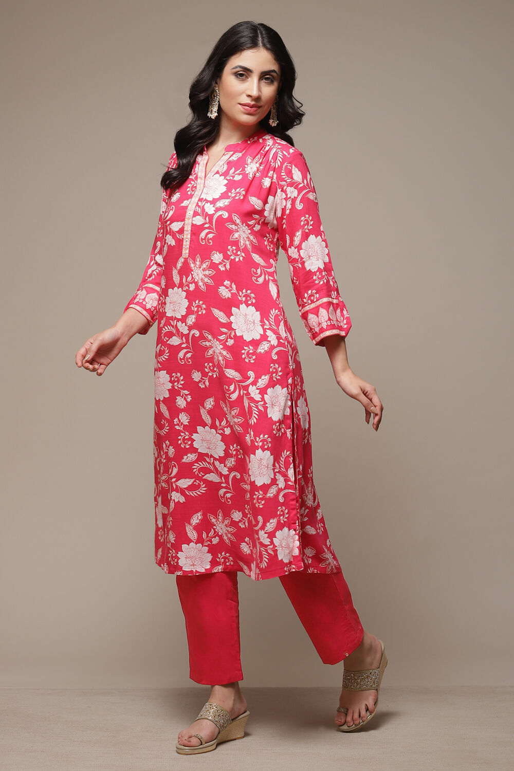 Sky Blue LIVA Straight Printed Kurta image number 3
