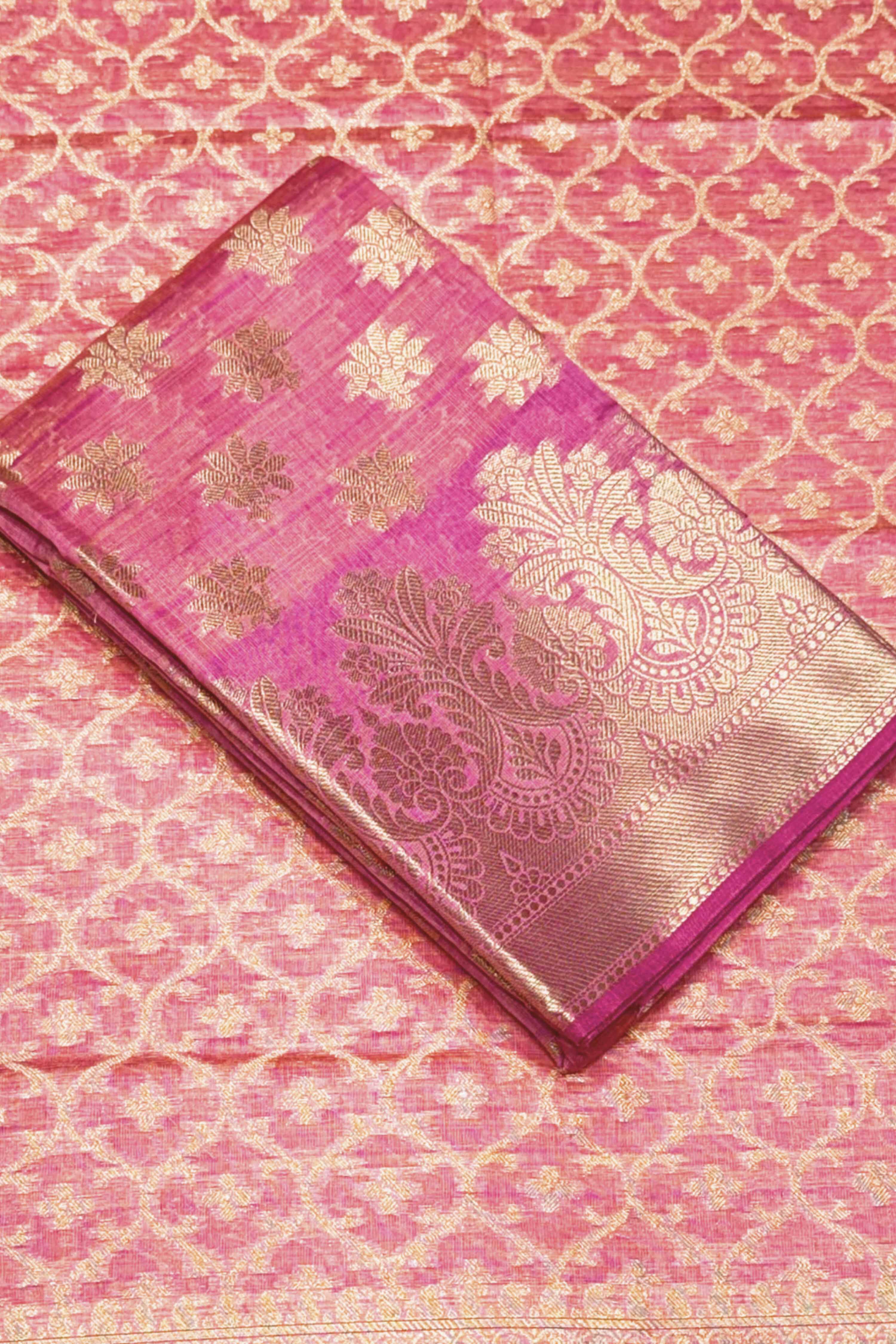 Pink Chanderi Silk Printed Unstitched Suit Set image number 2