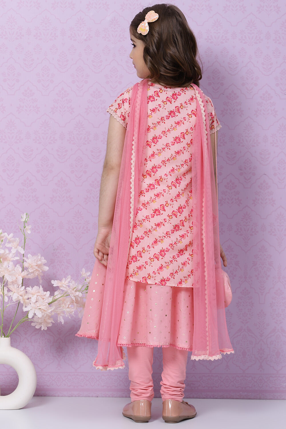 Pink Art Silk Straight Kurta Churidar Suit Set image number 4