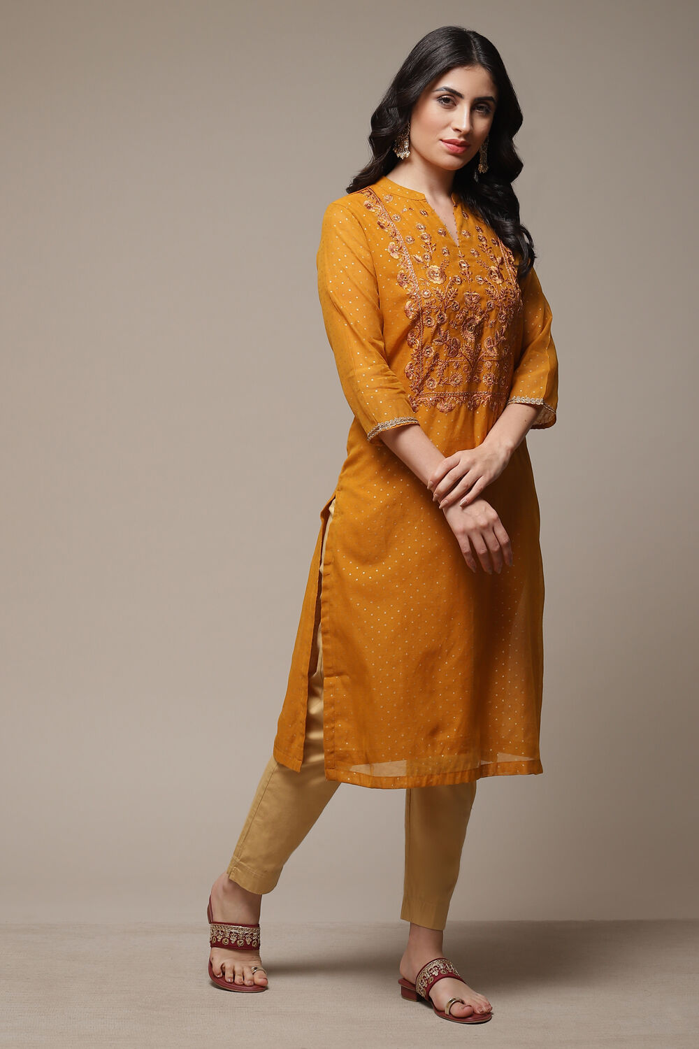 Red Art Silk Straight Printed Kurta image number 4