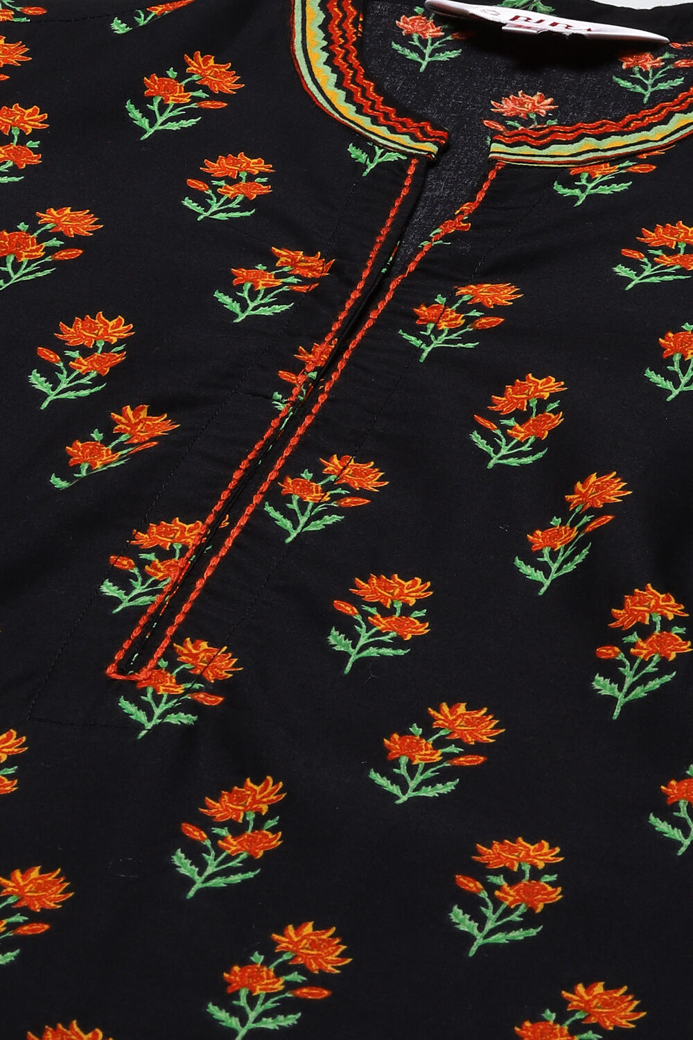 Black Cotton Straight Kurta Churidar Suit Set image number 1