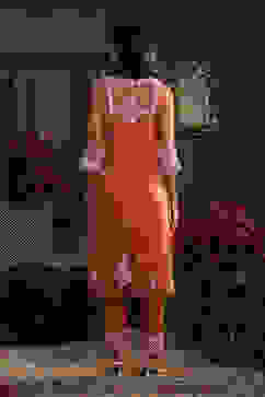 Burnt Orange Embroidered Organza Kalidar Suit Set image number 4