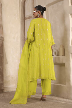 Lime Green Silk Gathered Yarndyed Suit Set image number 4