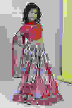 Red Cotton Printed Flared Lehenga Set image number 5