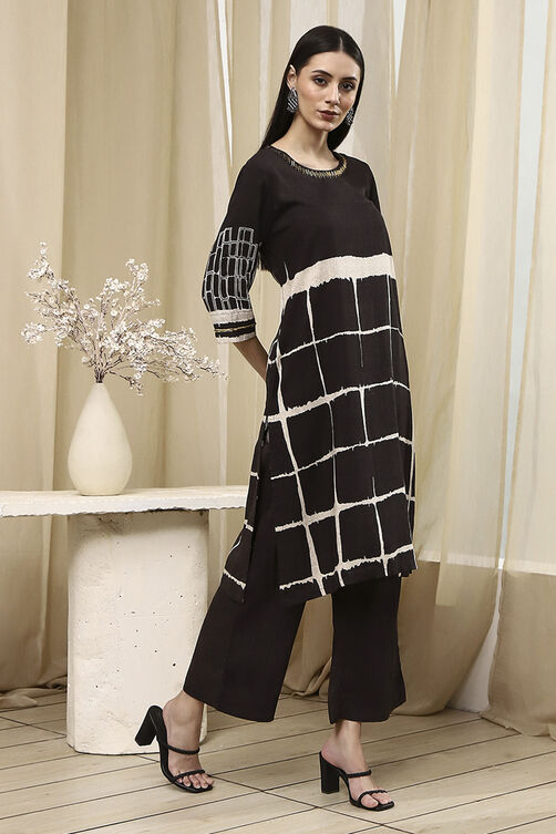 Coffee Brown Printed Straight Kurta Set image number 5