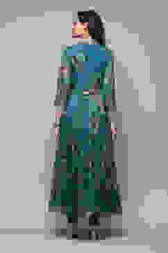 Peacock Green Polyester Anarkali Kurta Churidar Suit Set image number 4