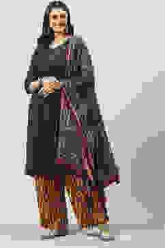 Navy LIVA A-Line Kurta Palazzo Suit Set image number 2