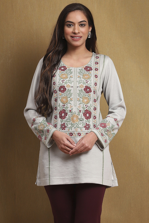 Grey Printed Winter wear Straight Short Kurta image number 0