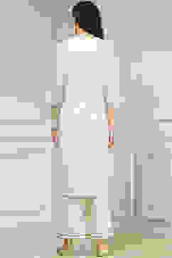 Off-White Art Silk Printed Straight Suit Set image number 4