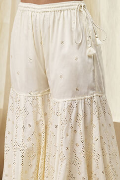 Off-White Cotton Metallic Flared Suit Set image number 2