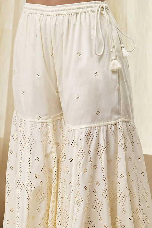 Off-White Cotton Metallic Flared Suit Set image number 2