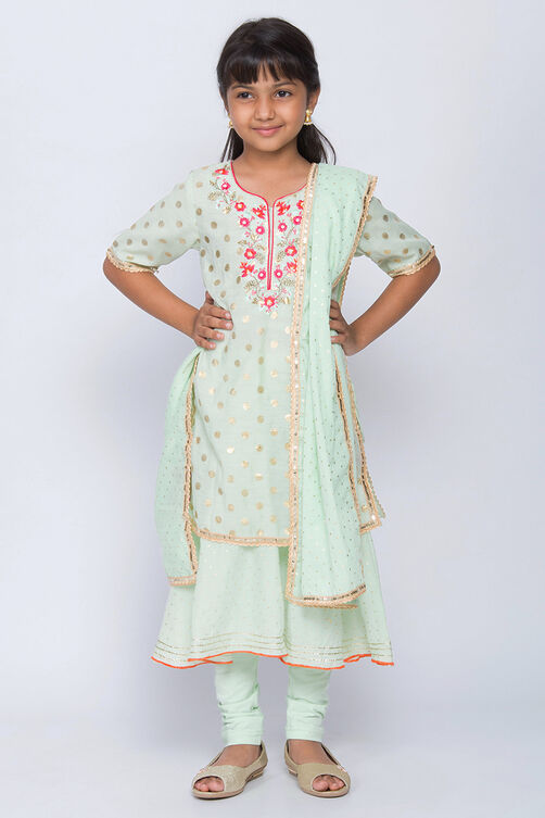 Mint Green Art Silk Straight Kurta Churidar Suit Set image number 0
