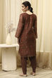Brown Chanderi Printed Embroidered Unstitched Suit Set image number 5