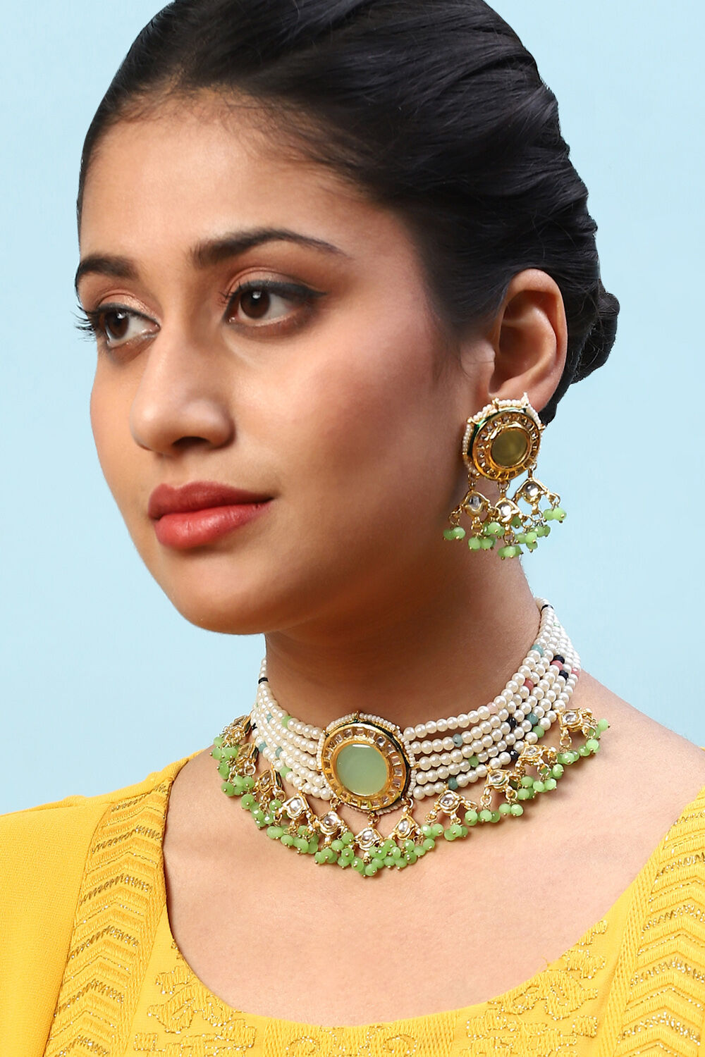 Green Brass Necklace Set image number 2