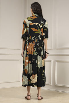 Black Viscose Rayon Straight Printed Dress image number 3