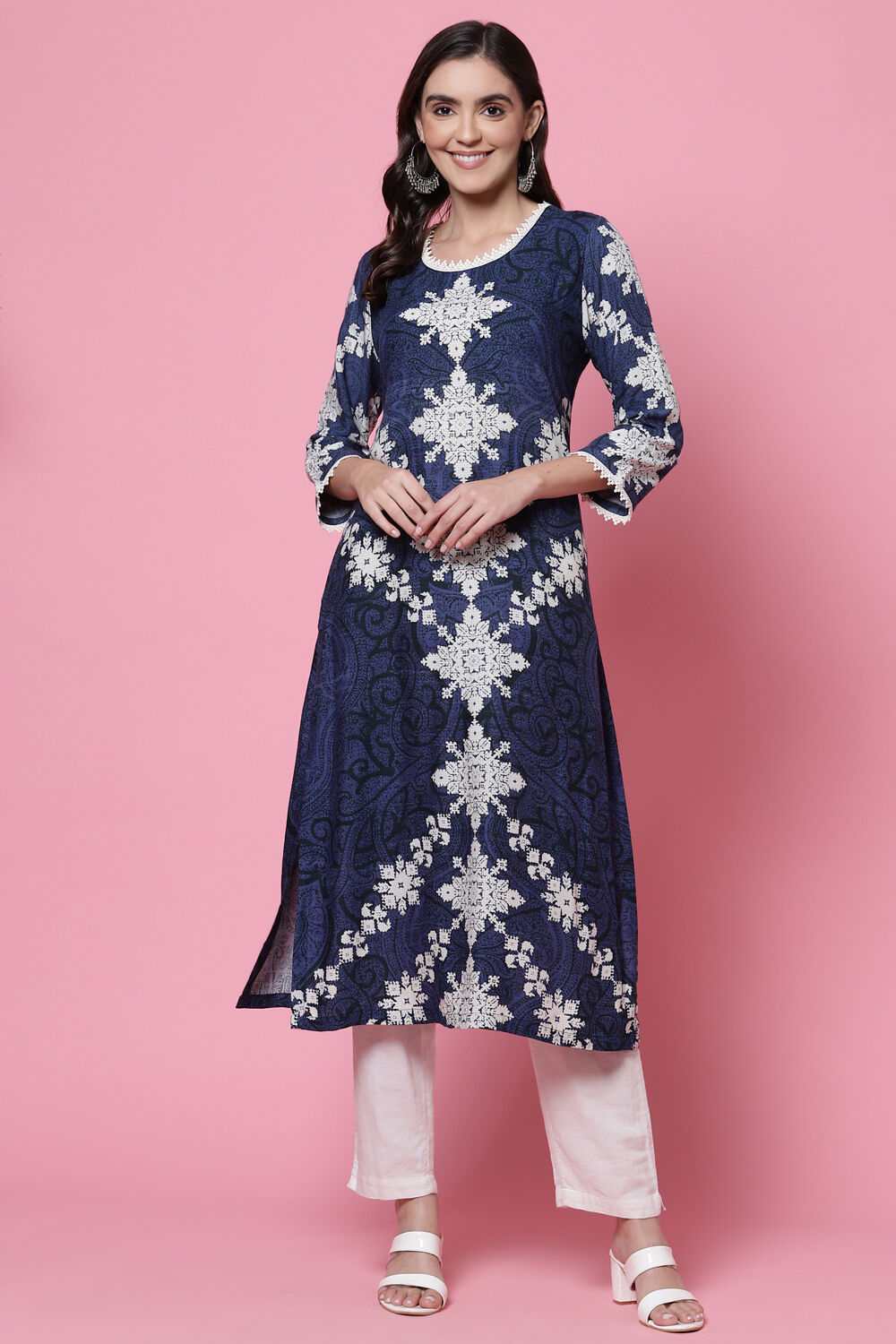 Indigo LIVA Straight Kurta image number 0
