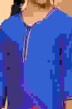 Blue and Red Cotton Printed Straight Suit Set image number 1