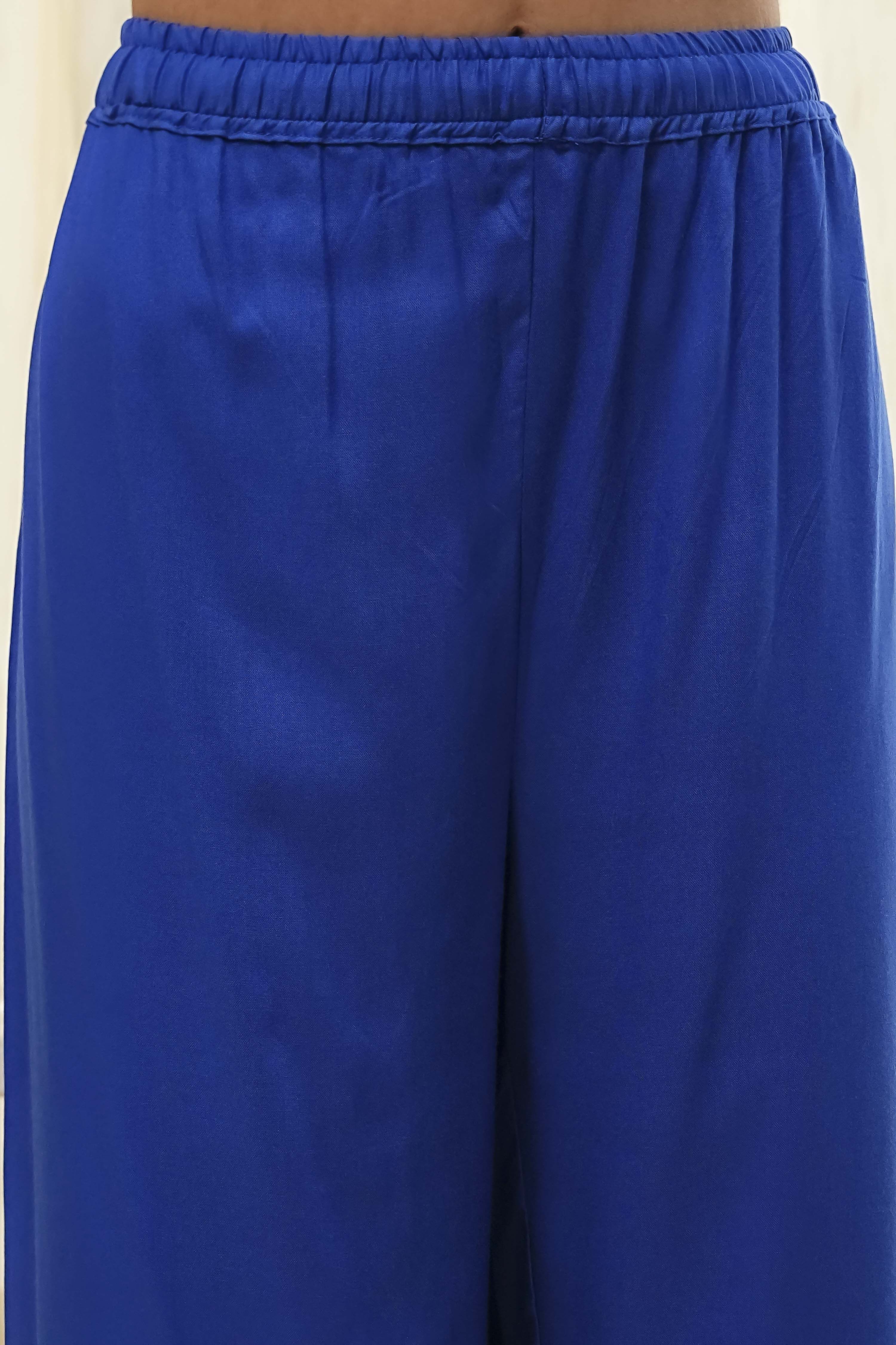 Blue Embroidered Straight Suit Set image number 2