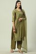 Mehandi Viscose Blend Straight Suit set image number 5