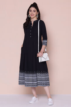 Black Cotton A-line Dress image number 3