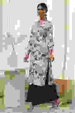 Blue and White Floral Printed Straight Kurta image number 2