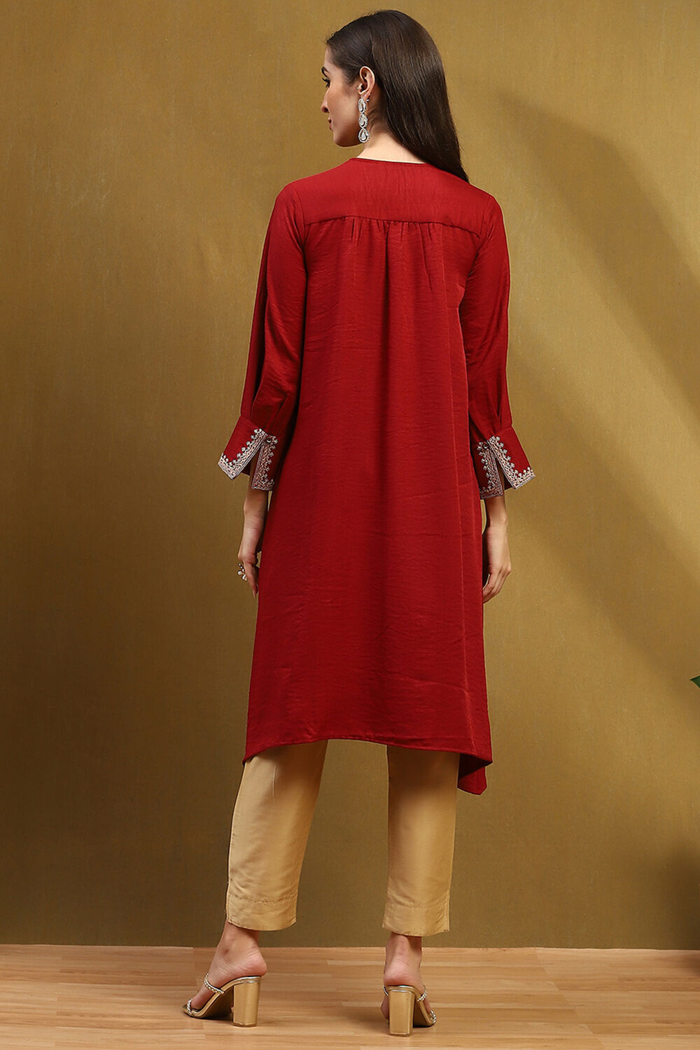 Rust Polyester Straight Kurta image number 5