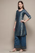 Blue Cotton Blend Straight Kurta Palazzo 2 Piece Set image number 3