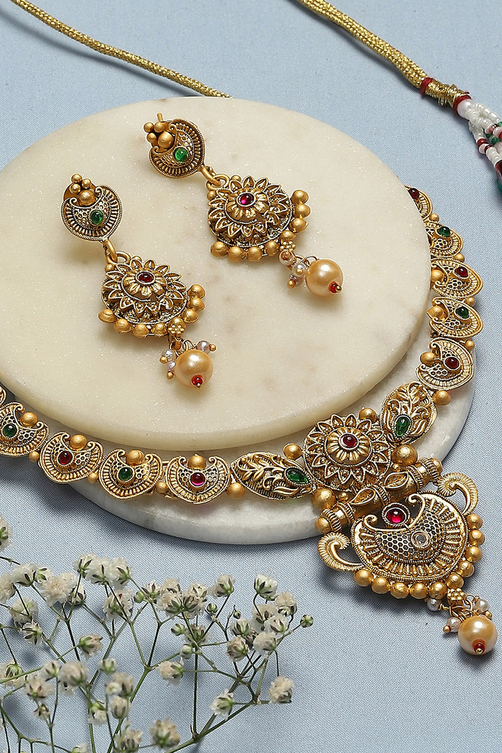 Gold Brass Necklace Set image number 4