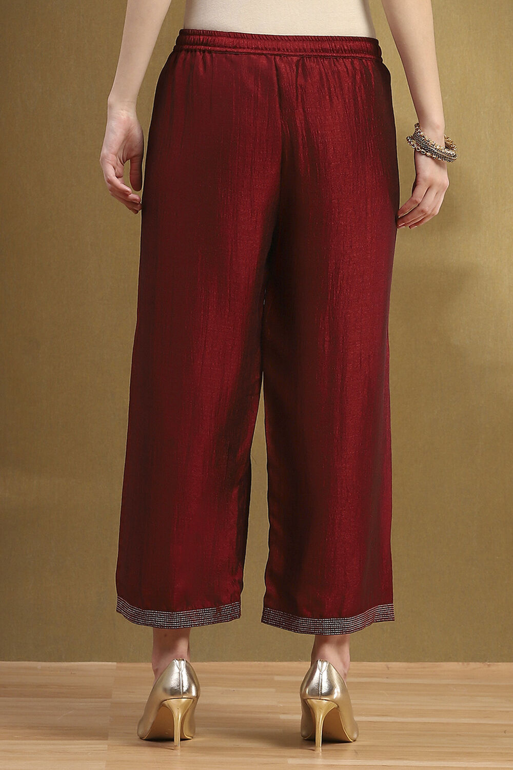 Red Polyester Straight Palazzo Pants image number 4