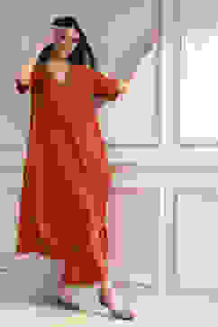 Burnt Orange Dyed Asymmetric Kurta Set image number 0