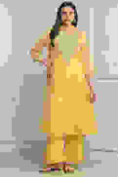 Yellow Poly Chanderi Kalidar Suit Set image number 0