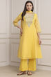 Yellow Poly Chanderi Straight Suit Set image number 0