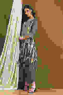 Beige Geometric Printed Asymmetric Kurta Set image number 0