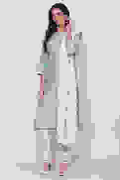 Blue Cotton Silk Straight Kurta Churidar Suit Set image number 2